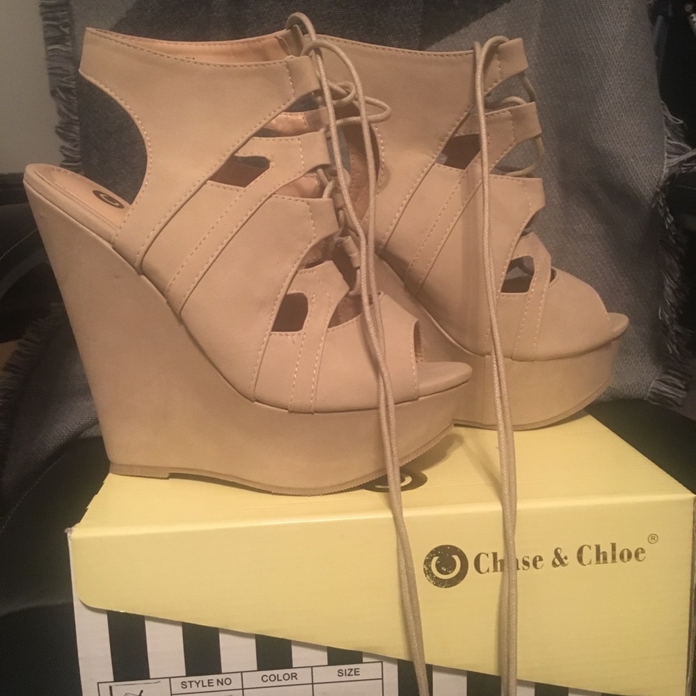 Fun and flirty cream colored wedges